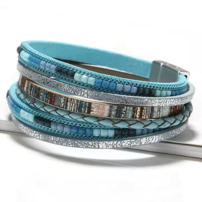 REGALIA - Blue Genuine Braided Leather Bracelet Set for Men & Boys (8 inch) - THE MEN THING