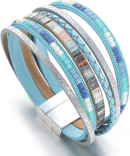 REGALIA - Blue Genuine Braided Leather Bracelet Set for Men & Boys (8 inch) - THE MEN THING