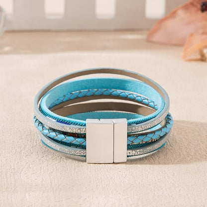 REGALIA - Blue Genuine Braided Leather Bracelet Set for Men & Boys (8 inch) - THE MEN THING