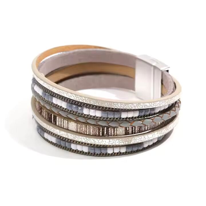REGALIA - Gray Genuine Braided Leather Bracelet Set for Men & Boys (8 inch) - THE MEN THING