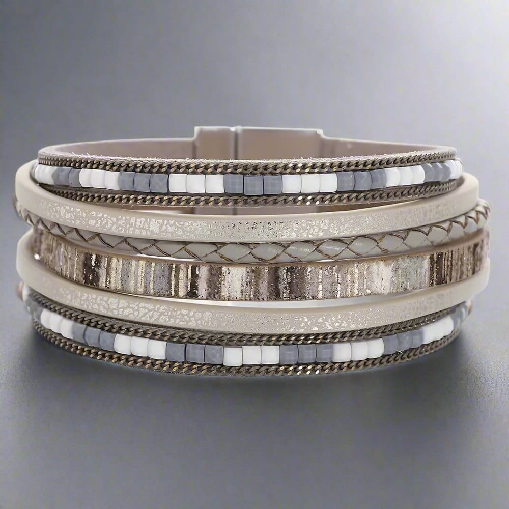 REGALIA - Gray Genuine Braided Leather Bracelet Set for Men & Boys (8 inch) - THE MEN THING