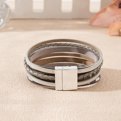 REGALIA - Gray Genuine Braided Leather Bracelet Set for Men & Boys (8 inch) - THE MEN THING