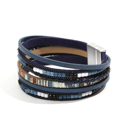 REGALIA - Navy Genuine Braided Leather Bracelet Set for Men & Boys (8 inch) - THE MEN THING