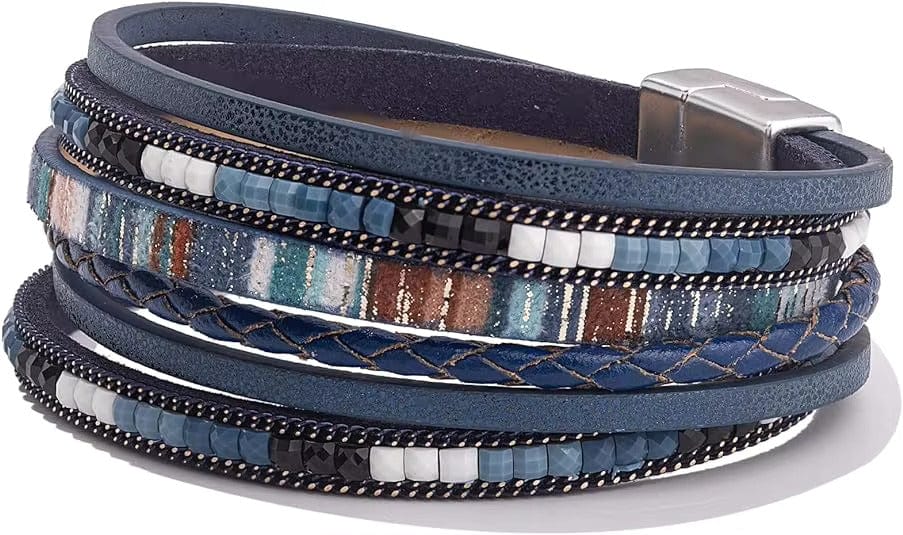 REGALIA - Navy Genuine Braided Leather Bracelet Set for Men & Boys (8 inch) - THE MEN THING