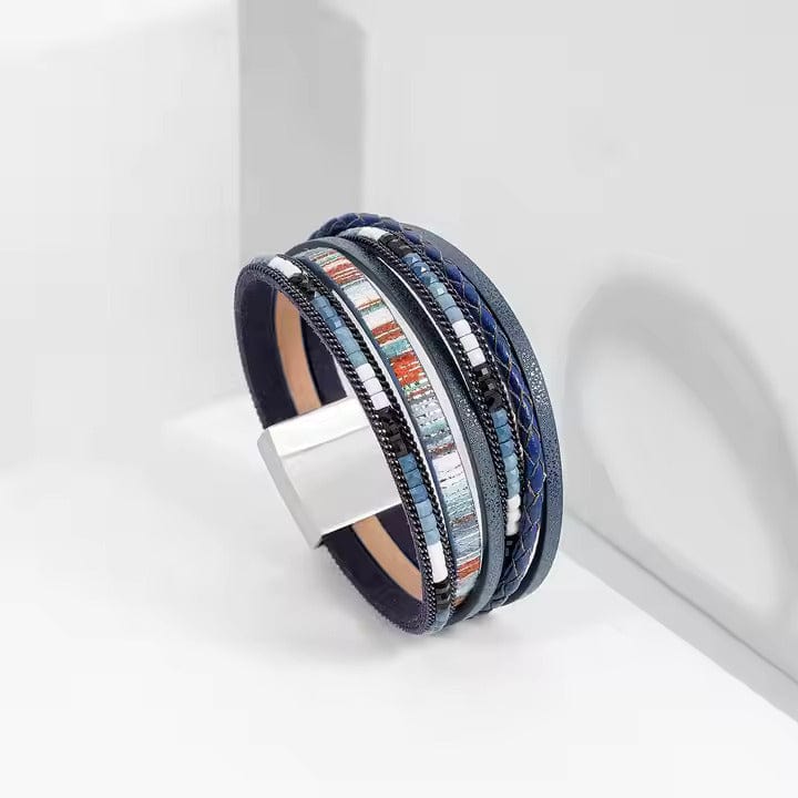 REGALIA - Navy Genuine Braided Leather Bracelet Set for Men & Boys (8 inch) - THE MEN THING