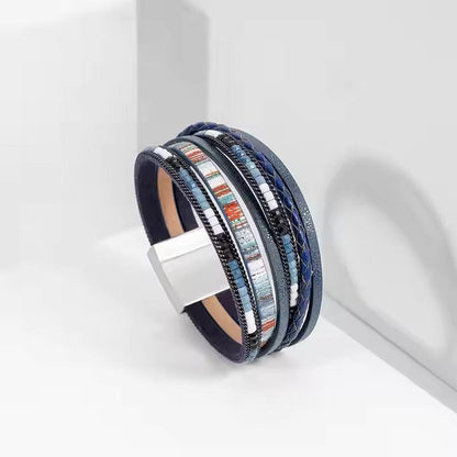 REGALIA - Navy Genuine Braided Leather Bracelet Set for Men & Boys (8 inch) - THE MEN THING