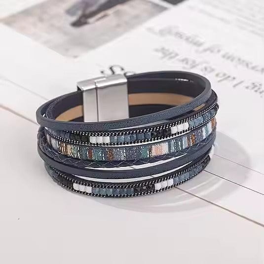 REGALIA - Navy Genuine Braided Leather Bracelet Set for Men & Boys (8 inch) - THE MEN THING