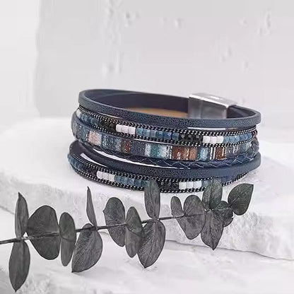 REGALIA - Navy Genuine Braided Leather Bracelet Set for Men & Boys (8 inch) - THE MEN THING