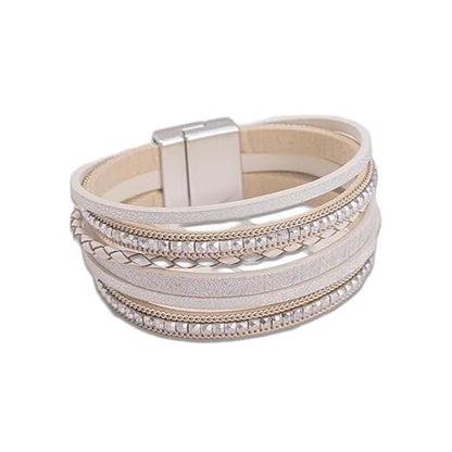 REGALIA - Off White Genuine Braided Leather Bracelet Set for Men & Boys (8 inch) - THE MEN THING