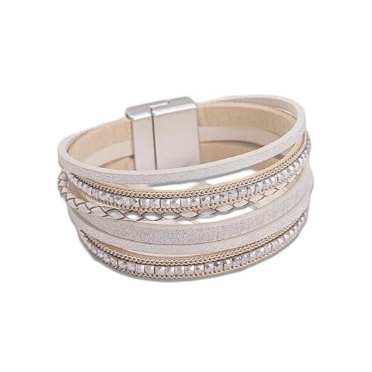REGALIA - Off White Genuine Braided Leather Bracelet Set for Men & Boys (8 inch) - THE MEN THING