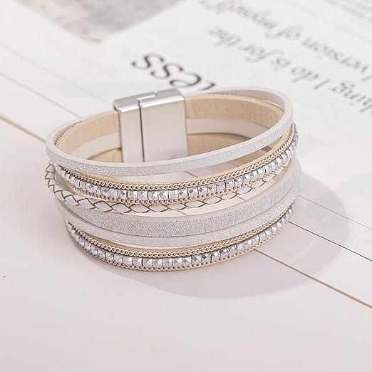 REGALIA - Off White Genuine Braided Leather Bracelet Set for Men & Boys (8 inch) - THE MEN THING