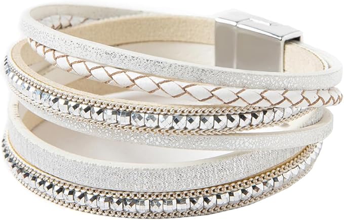 REGALIA - Off White Genuine Braided Leather Bracelet Set for Men & Boys (8 inch) - THE MEN THING