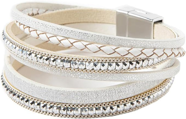 REGALIA - Off White Genuine Braided Leather Bracelet Set for Men & Boys (8 inch)