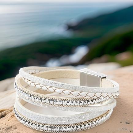 REGALIA - Off White Genuine Braided Leather Bracelet Set for Men & Boys (8 inch) - THE MEN THING