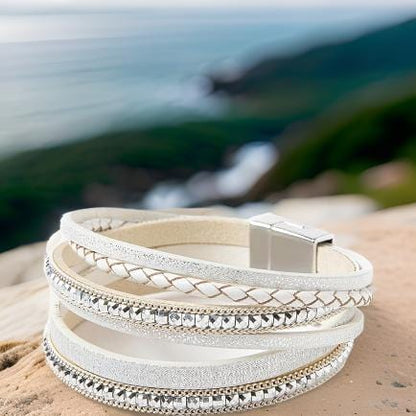 REGALIA - Off White Genuine Braided Leather Bracelet Set for Men & Boys (8 inch) - THE MEN THING