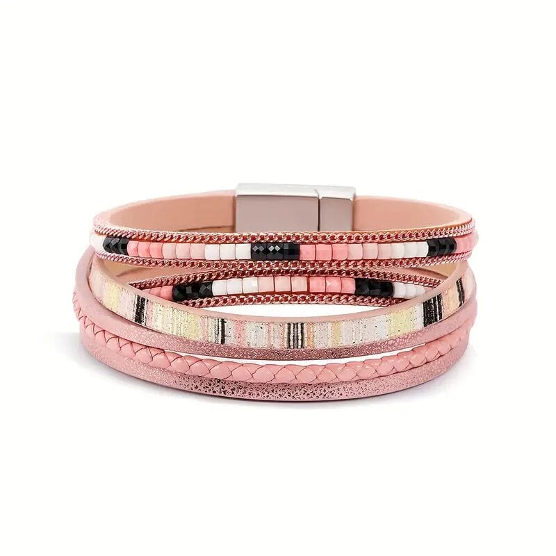REGALIA - Peach Genuine Braided Leather Bracelet Set for Men & Boys (8 inch) - THE MEN THING