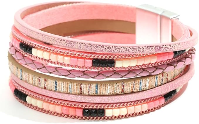 REGALIA - Peach Genuine Braided Leather Bracelet Set for Men & Boys (8 inch) - THE MEN THING