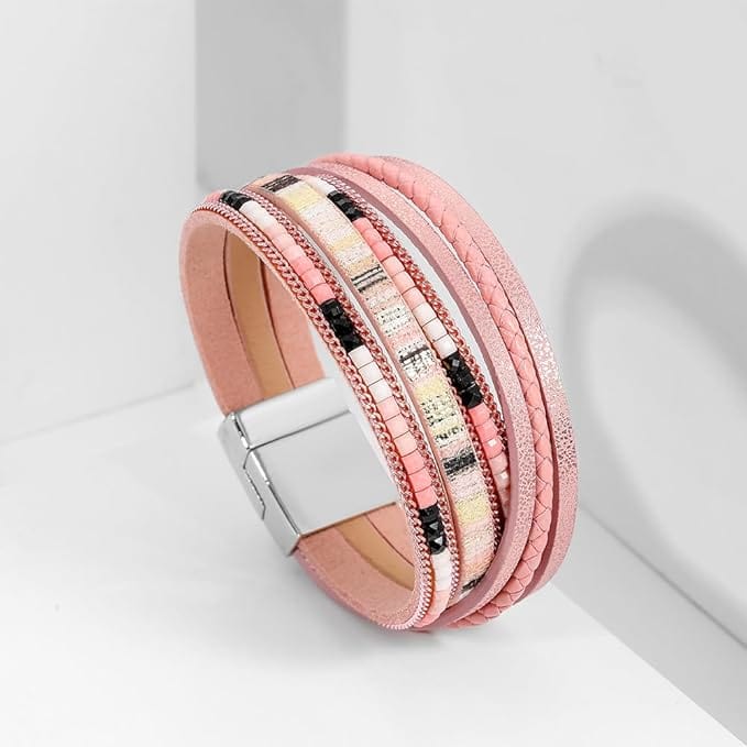 REGALIA - Peach Genuine Braided Leather Bracelet Set for Men & Boys (8 inch) - THE MEN THING