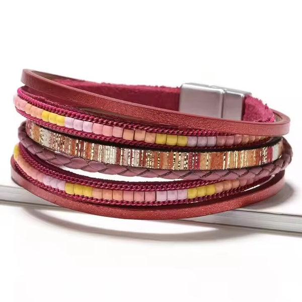 REGALIA - Red Genuine Braided Leather Bracelet Set for Men & Boys (8 inch)