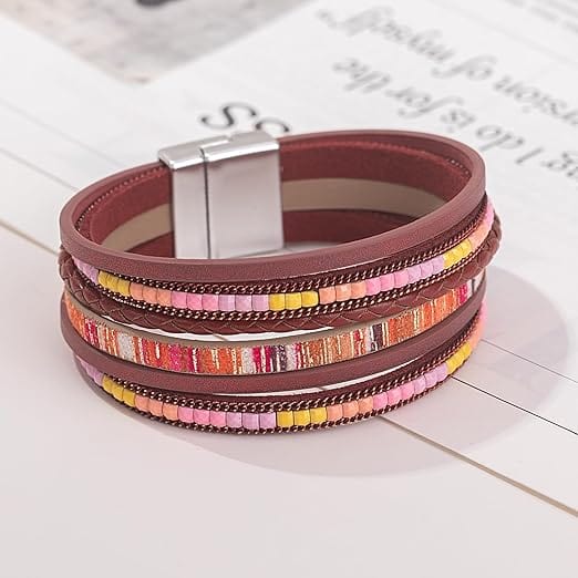 REGALIA - Red Genuine Braided Leather Bracelet Set for Men & Boys (8 inch)