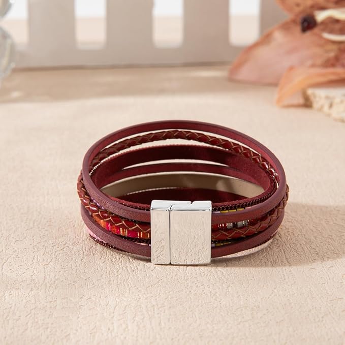 REGALIA - Red Genuine Braided Leather Bracelet Set for Men & Boys (8 inch) - THE MEN THING