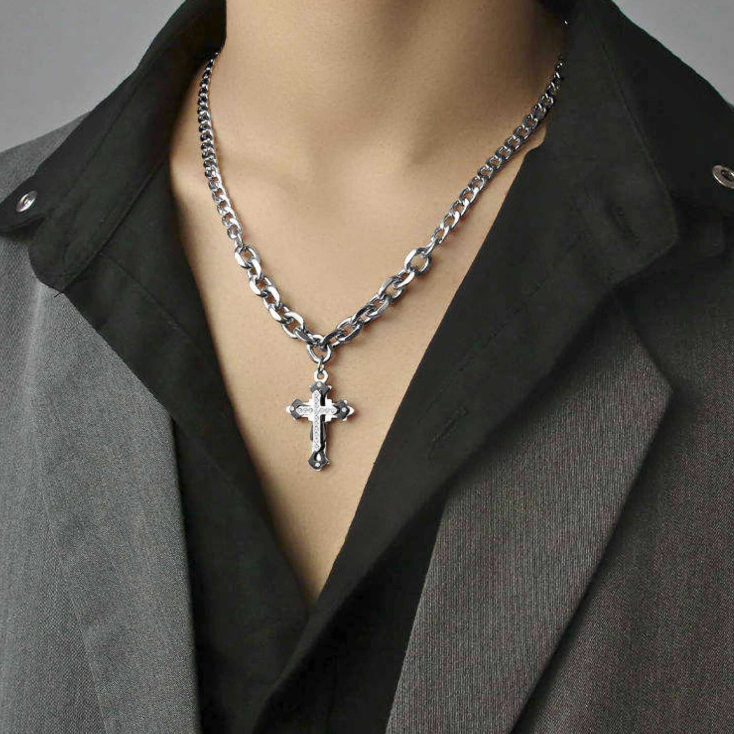 REGALIS CRUCIS - 26mm Titanium Steel Pendant with 21 to 23inch Adjustable Cube 6mm Chain for Men & Boys — SS Pendant/ Necklace for Men | THE MEN THING