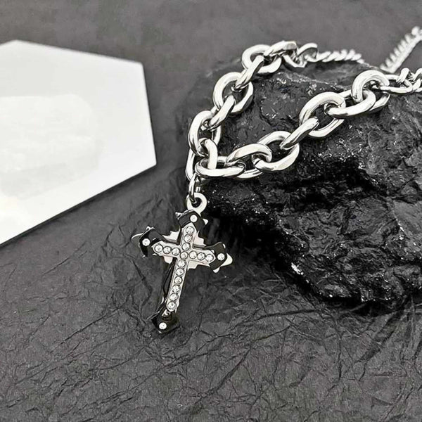 REGALIS CRUCIS - 26mm Titanium Steel Pendant with 21 to 23inch Adjustable Cube 6mm Chain for Men & Boys