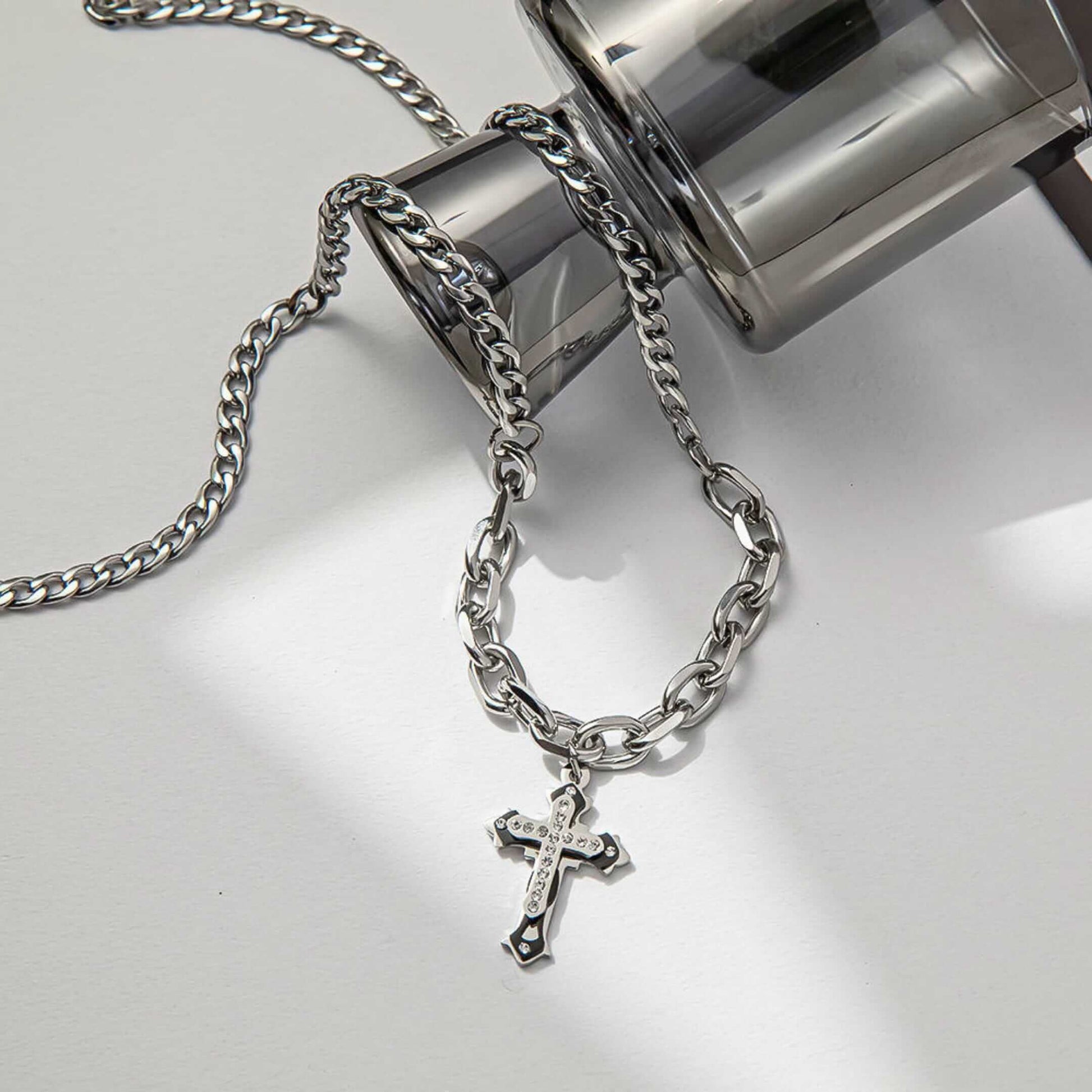 REGALIS CRUCIS - 26mm Titanium Steel Pendant with 21 to 23inch Adjustable Cube 6mm Chain for Men & Boys — SS Pendant/ Necklace for Men | THE MEN THING