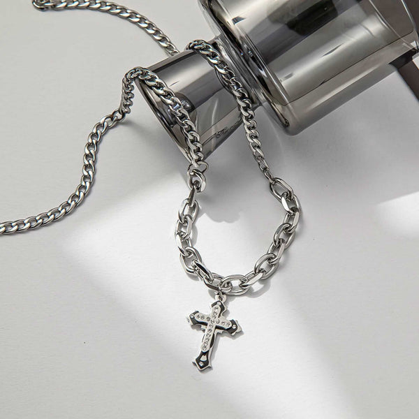 REGALIS CRUCIS - 26mm Titanium Steel Pendant with 21 to 23inch Adjustable Cube 6mm Chain for Men & Boys