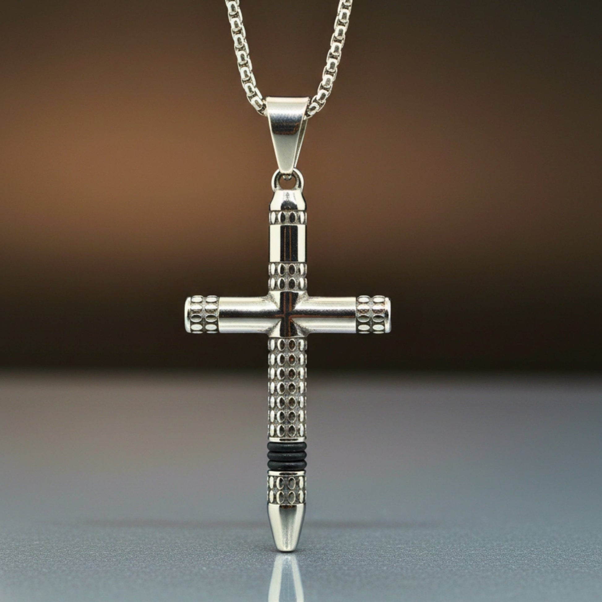 REIGN CROSS - 34mm Titanium Steel Pendant with 24inch Round Box 4mm Chain for Men & Boys - THE MEN THING