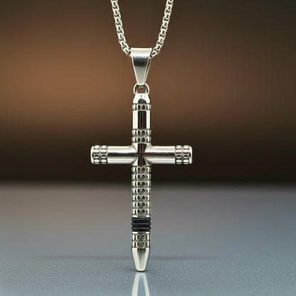 REIGN CROSS - 34mm Titanium Steel Pendant with 24inch Round Box 4mm Chain for Men & Boys - THE MEN THING