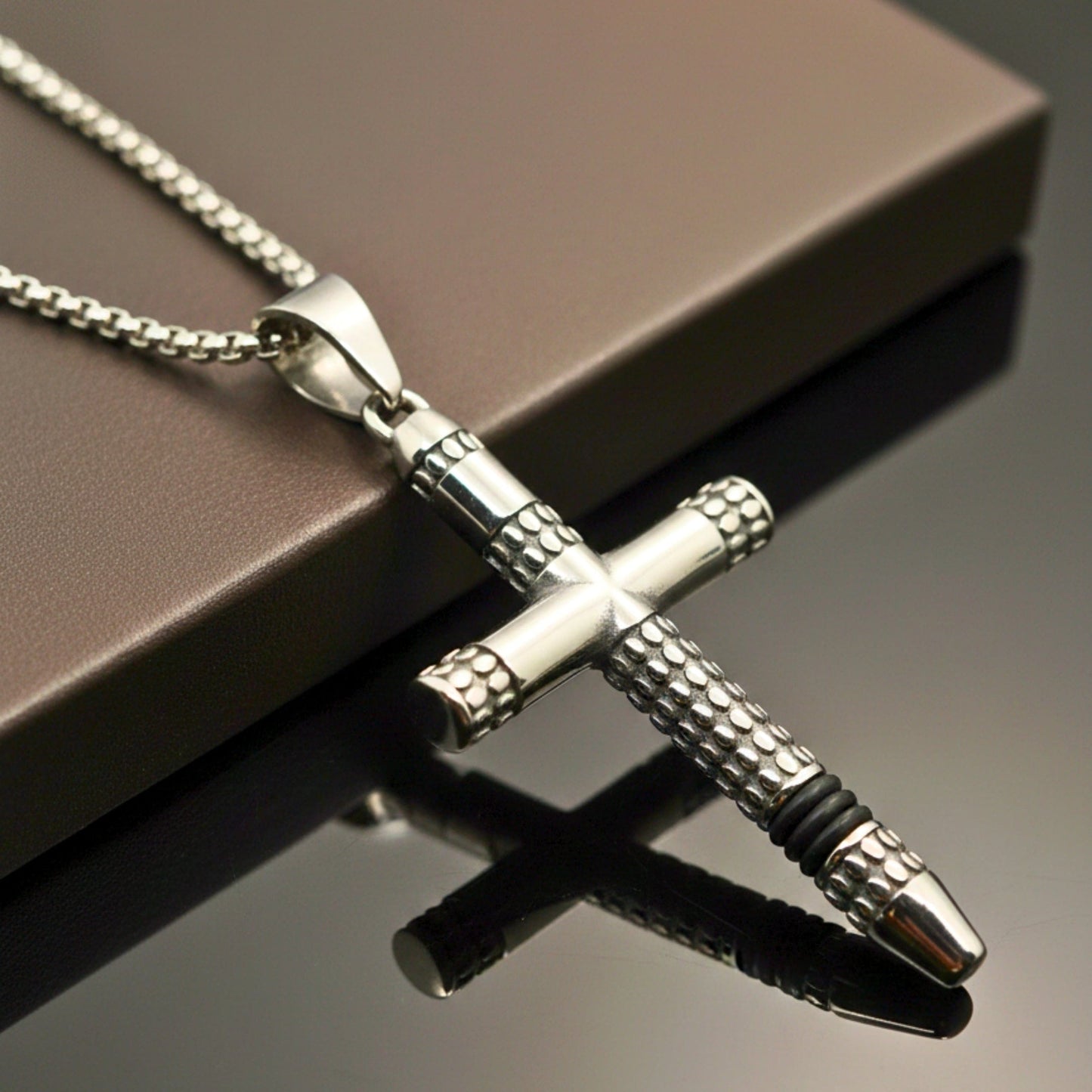 REIGN CROSS - 34mm Titanium Steel Pendant with 24inch Round Box 4mm Chain for Men & Boys - THE MEN THING