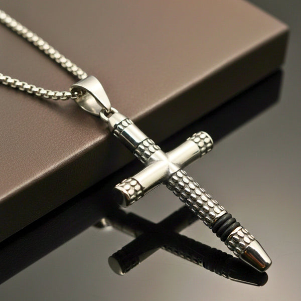 REIGN CROSS - 34mm Titanium Steel Pendant with 24inch Round Box 4mm Chain for Men & Boys
