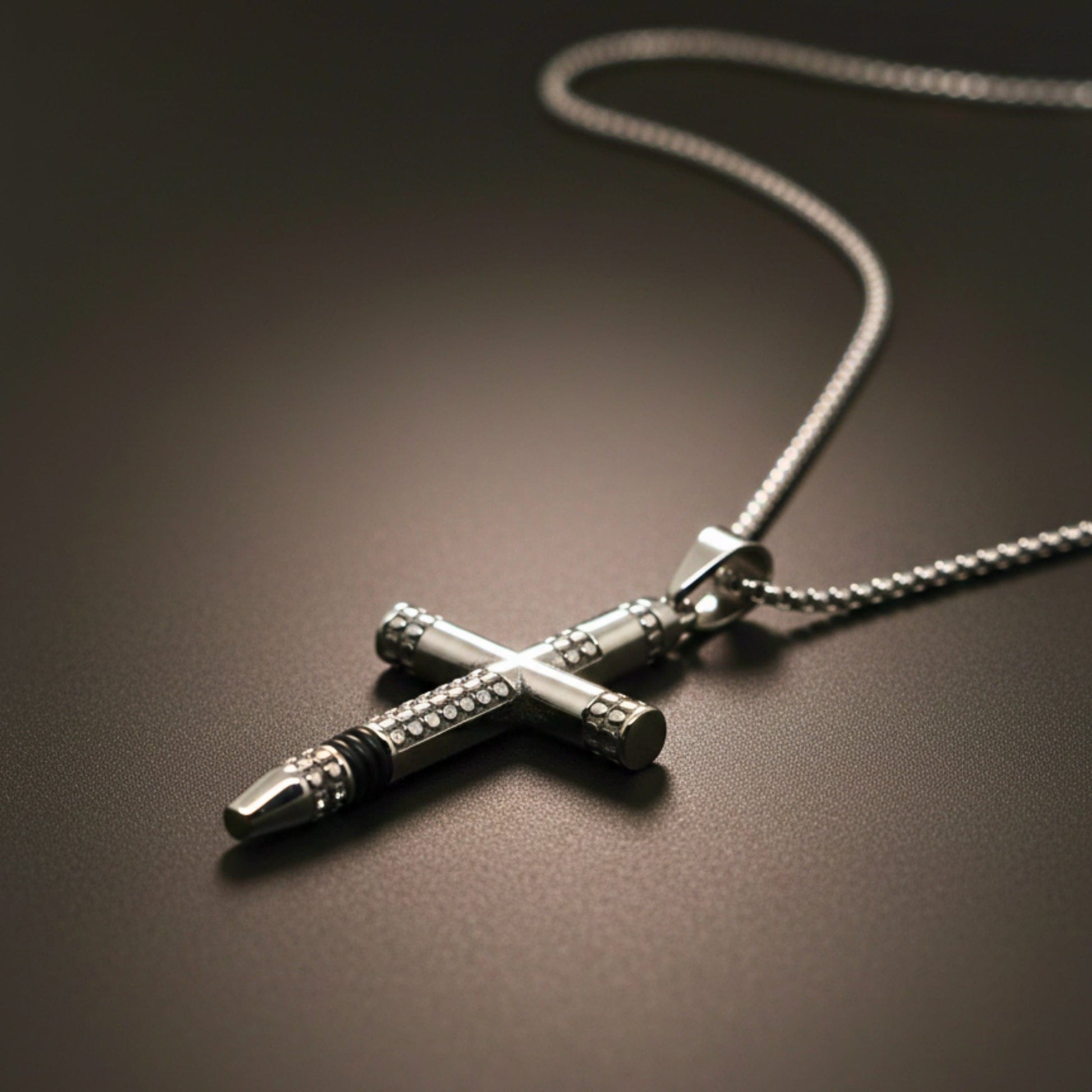 REIGN CROSS - 34mm Titanium Steel Pendant with 24inch Round Box 4mm Chain for Men & Boys - THE MEN THING