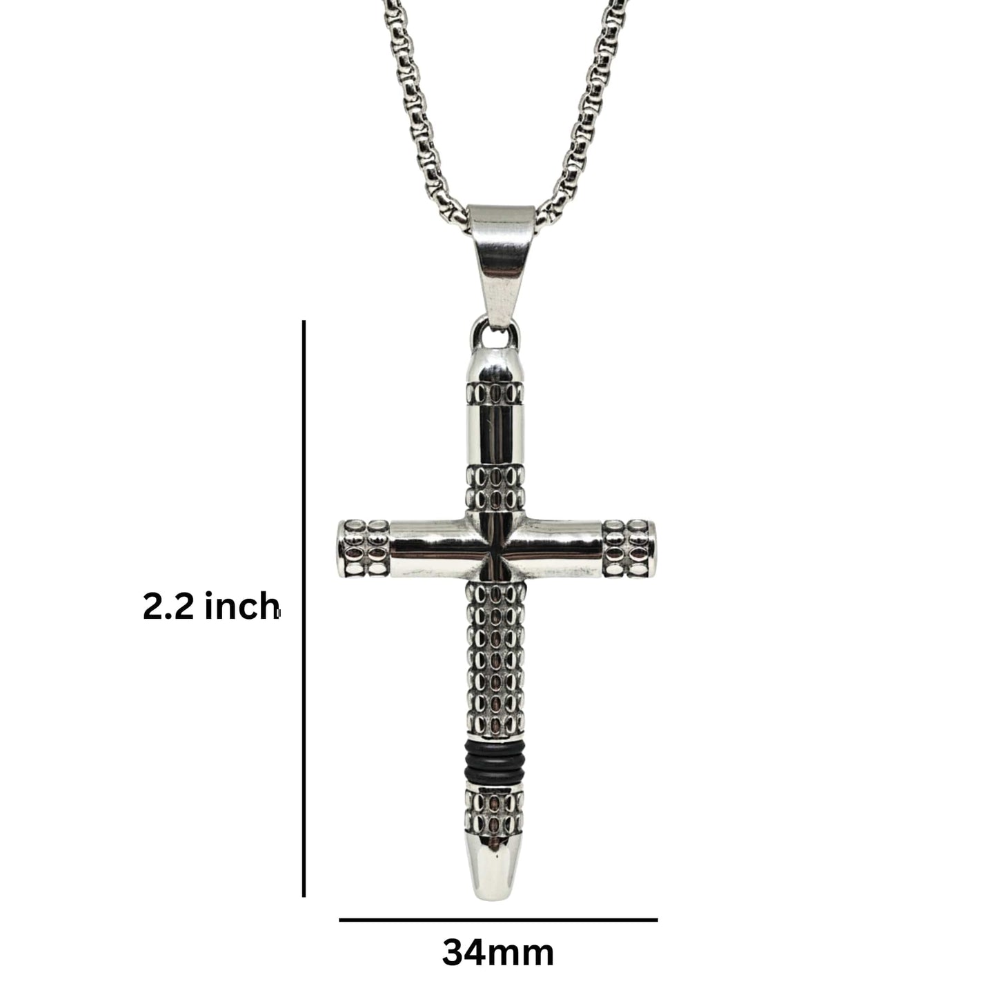 REIGN CROSS - 34mm Titanium Steel Pendant with 24inch Round Box 4mm Chain for Men & Boys - THE MEN THING