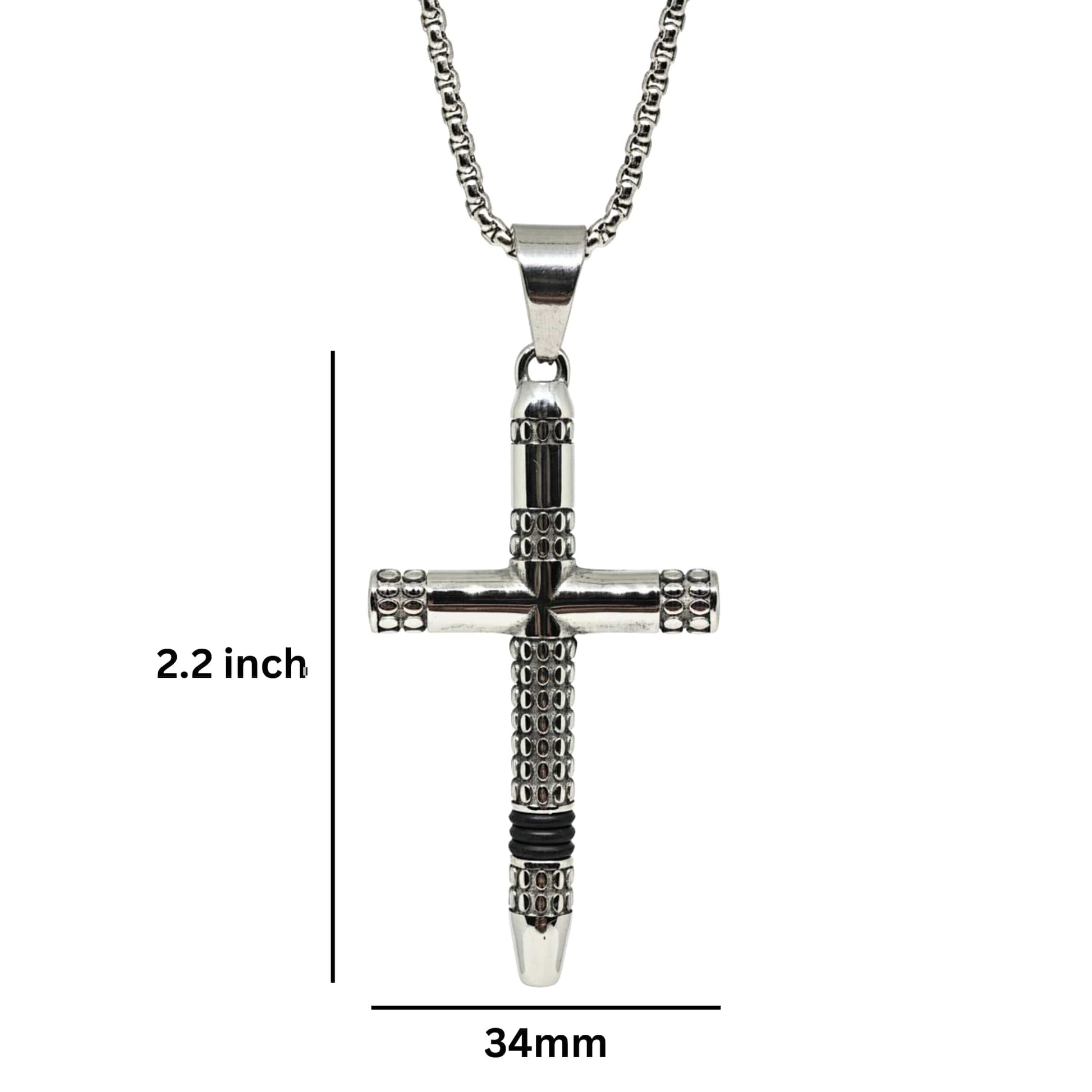 REIGN CROSS - 34mm Titanium Steel Pendant with 24inch Round Box 4mm Chain for Men & Boys - THE MEN THING