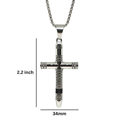 REIGN CROSS - 34mm Titanium Steel Pendant with 24inch Round Box 4mm Chain for Men & Boys - THE MEN THING