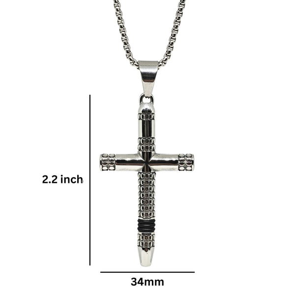 REIGN CROSS - 34mm Titanium Steel Pendant with 24inch Round Box 4mm Chain for Men & Boys