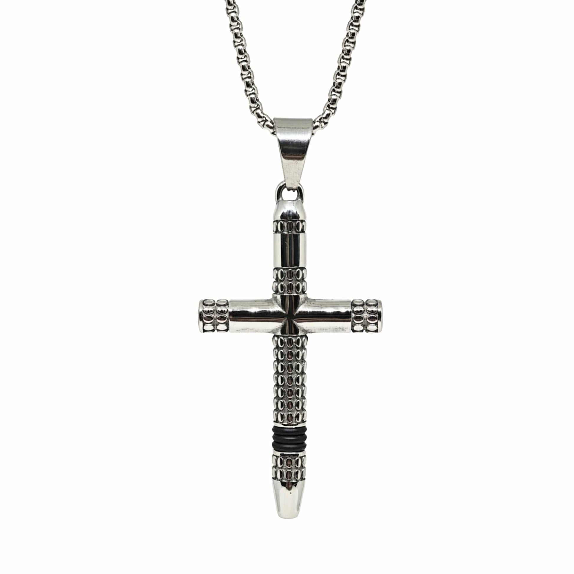 REIGN CROSS - 34mm Titanium Steel Pendant with 24inch Round Box 4mm Chain for Men & Boys - THE MEN THING