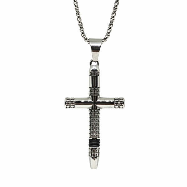 REIGN CROSS - 34mm Titanium Steel Pendant with 24inch Round Box 4mm Chain for Men & Boys