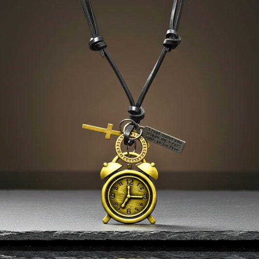 RETRO VINTAGE CLOCK – 1.8-Inch Pure Stainless Steel Pendant with Adjustable Leather Rope for Men & Boys - THE MEN THING