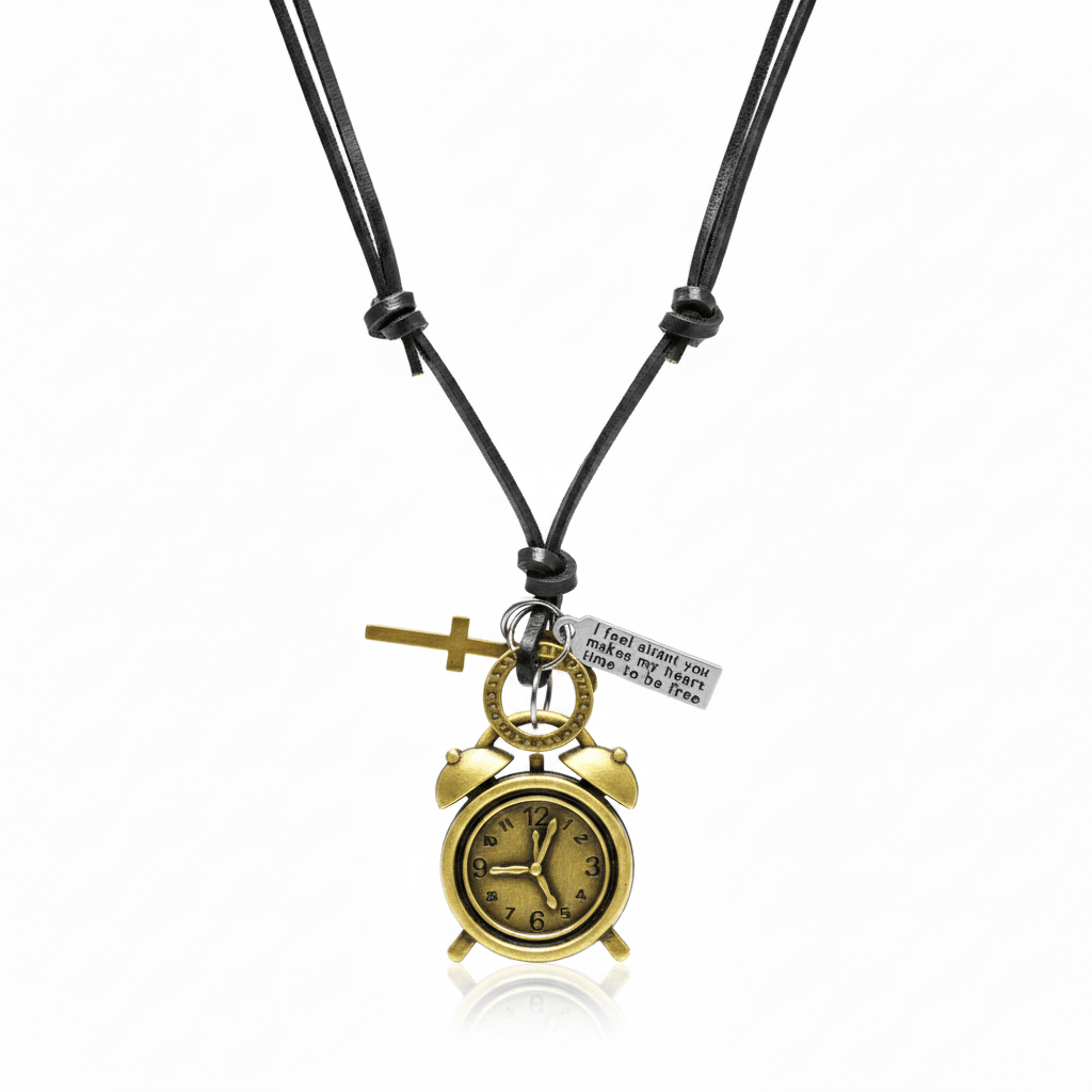 RETRO VINTAGE CLOCK – 1.8-Inch Pure Stainless Steel Pendant with Adjustable Leather Rope for Men & Boys - THE MEN THING