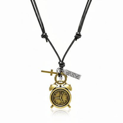 RETRO VINTAGE CLOCK – 1.8-Inch Pure Stainless Steel Pendant with Adjustable Leather Rope for Men & Boys - THE MEN THING