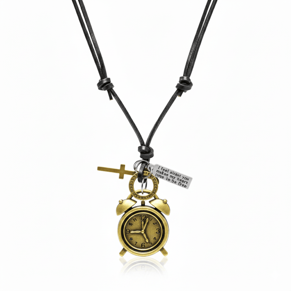RETRO VINTAGE CLOCK – 1.8-Inch Pure Stainless Steel Pendant with Adjustable Leather Rope for Men & Boys