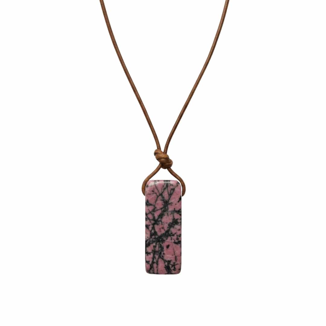 RHODONITE BLOOM - Natural Crystal Unshaped Pendant with Adjustable Rope Chain for Men and Boys — Leather Necklace for Men | THE MEN THING