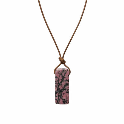 RHODONITE BLOOM - Natural Crystal Unshaped Pendant with Adjustable Rope Chain for Men and Boys — Leather Necklace for Men | THE MEN THING