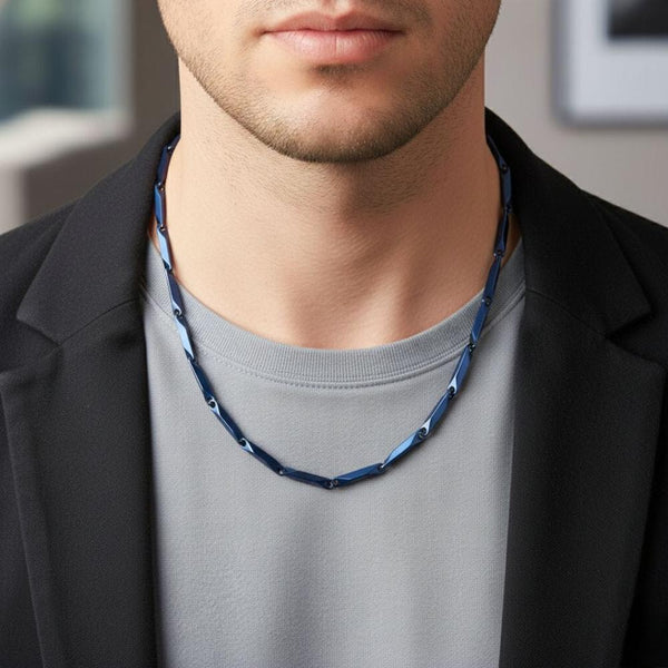 RICE CHAIN BLUE - Pure Stainless Steel 24inch - European Trending Style - Necklace for Men & Boy