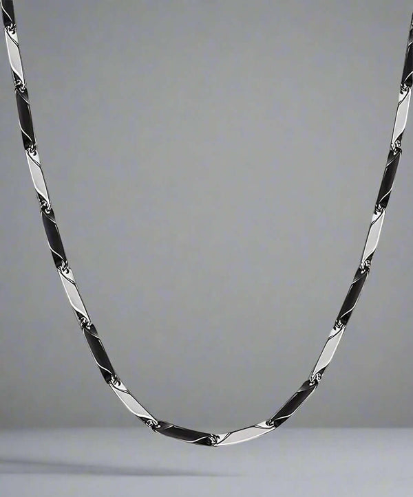 RICE CHAIN - Black Silver Tone -  Pure Stainless Steel 24inch - European Trending Style for Men & Boy
