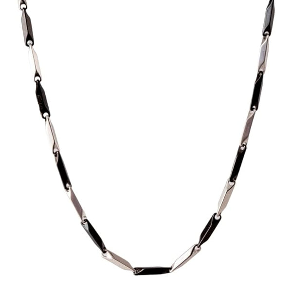 RICE CHAIN - Black Silver Tone -  Pure Stainless Steel 24inch - European Trending Style for Men & Boy