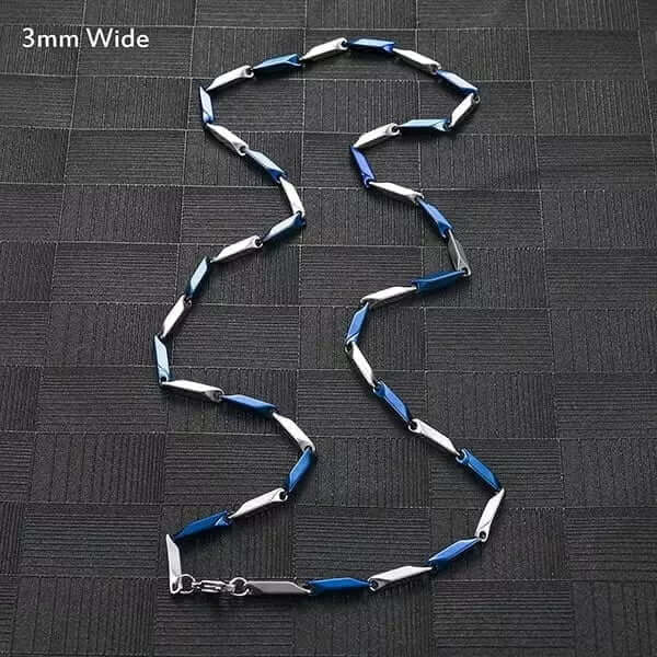 RICE CHAIN - Blue Silver Tone -  Pure Stainless Steel 24inch - European Trending Style for Men & Boy - THE MEN THING